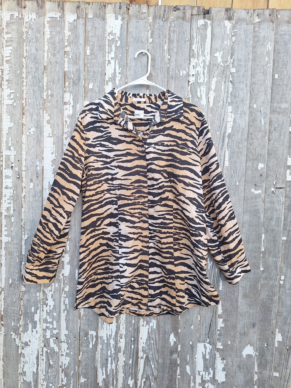 CHICOS Tiger-Print Button Front Blouse - Beige Black Size 3 XL
